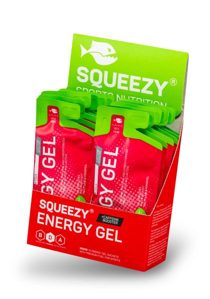 SQUEEZY ENERGY GEL BOX 12 x 33 g, - Zitrone + Koffein